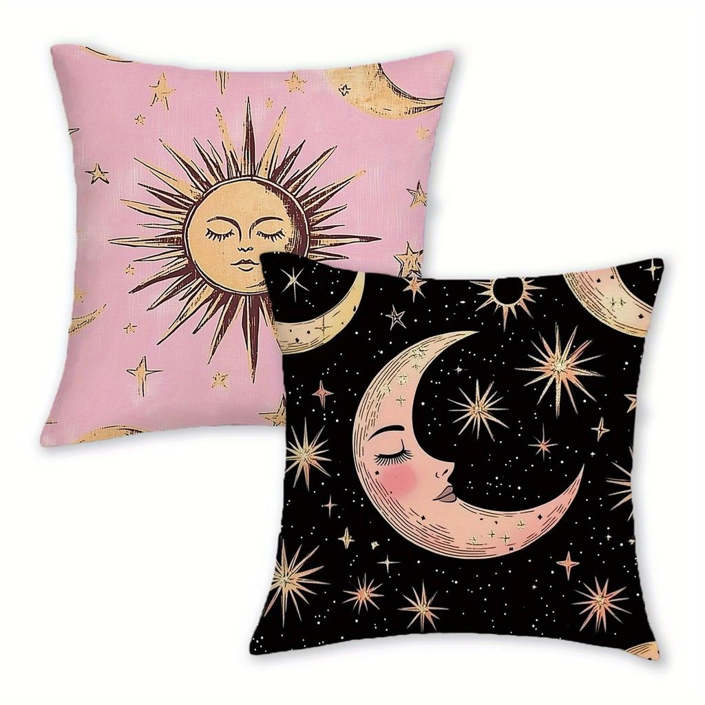 2PCS Moon and Sun Printed Pillowcases for Cozy Decor Sofa Cushion Cover Home Bedroom Room Decorations