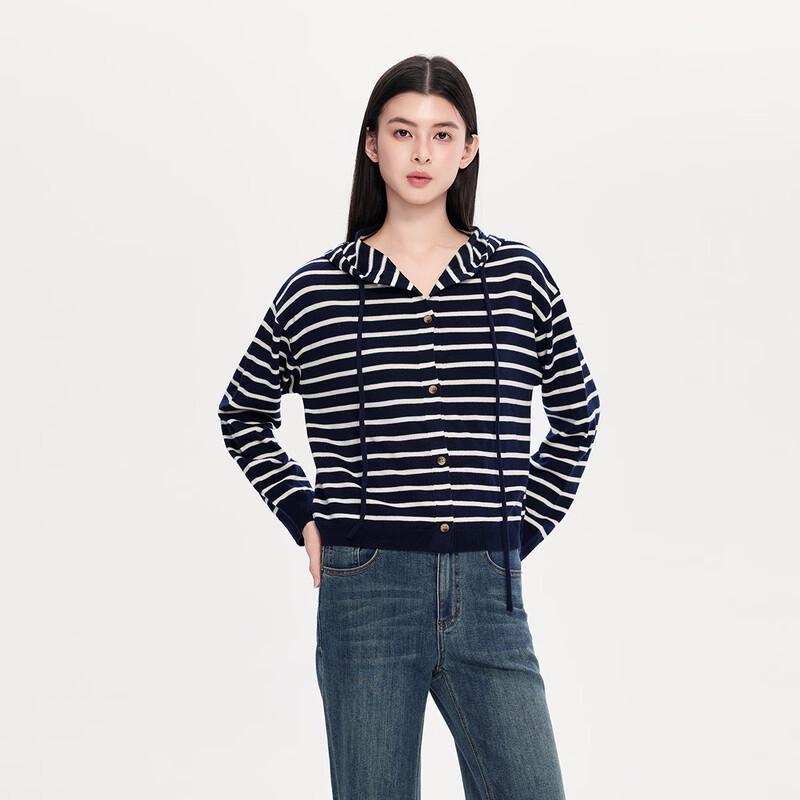 FivePlus Women's Striped Hooded Knit Sweater