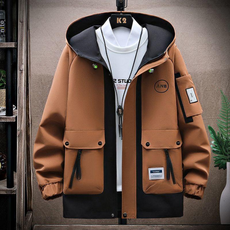 Jackets Men's Spring and Autumn Men's Youth Hooded Jackets Trendy Loose Casual Workwear Jackets