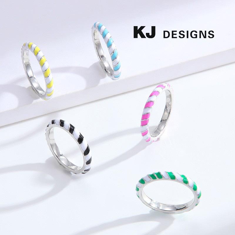 Kenjie Two-Color Enamel Craft Signet Ring - Women's Versatile Hand Jewelry