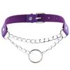 Women Men Punk Chain Choker Necklace O Round Circle Faux Leather Collar Jewelry