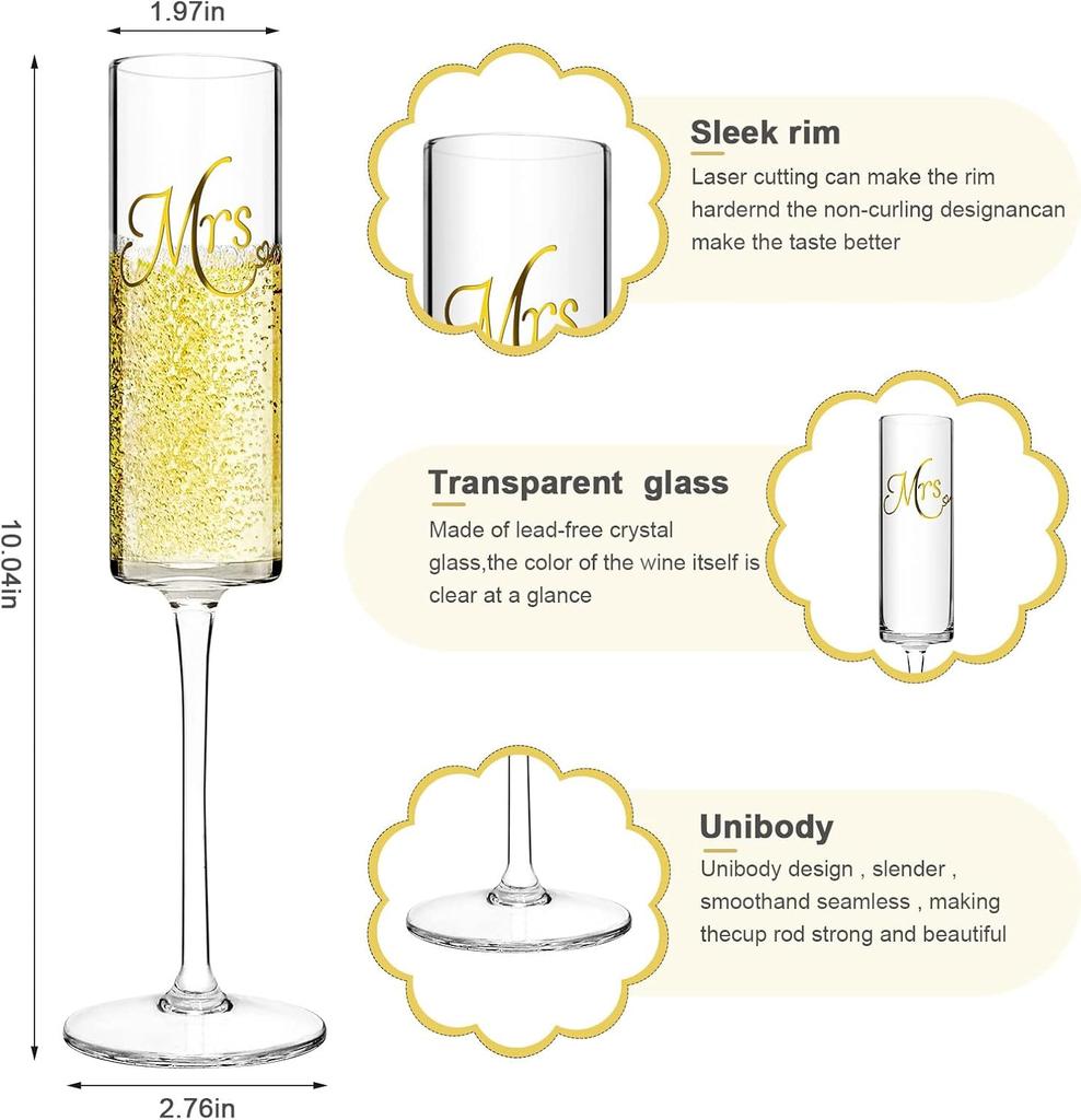 Söta Mr & Mrs Bröllopschampagneglas – Unik Bröllopsduschpresent för Nygifta & Förlovade Par