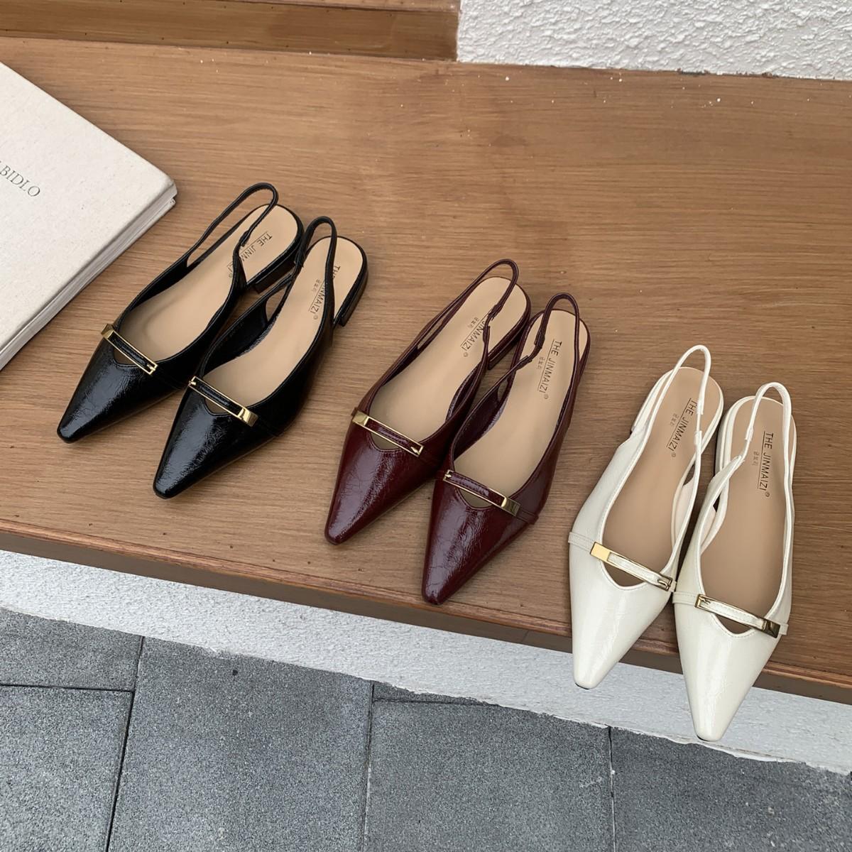 

2025 spring new one-word with pointed thick heel rhinestone shallow mouth versatile commuter work women s single shoes 39 красный