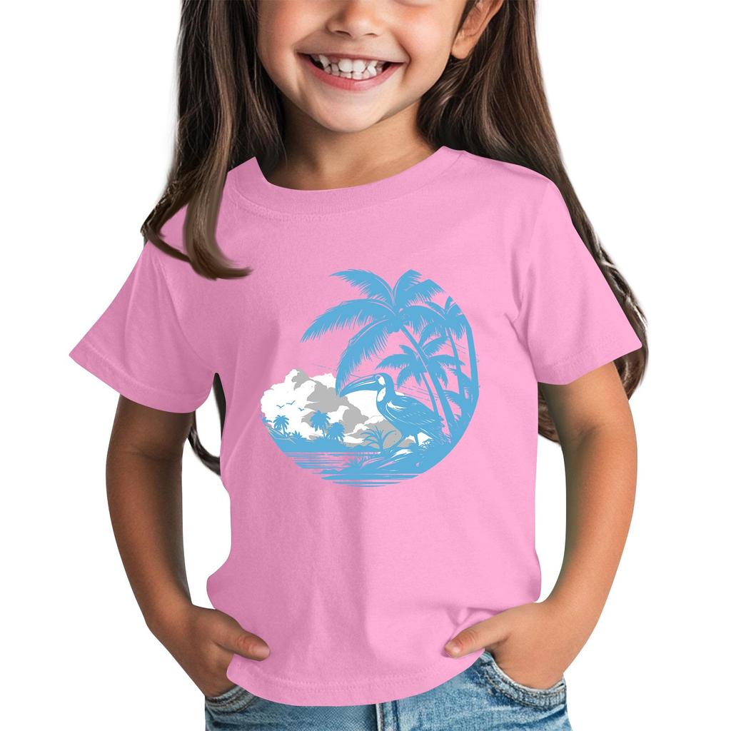 Kindermode Täglich Bedrucktes Rundhals Kurzarm Lässiges T-Shirt Top