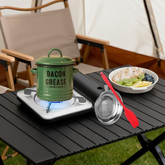 Bacon Grease Container with Strainer Scraper 46oz Ceramic Grease Saver 46oz Retro Lard Pot Cooking Up Fat Catcher