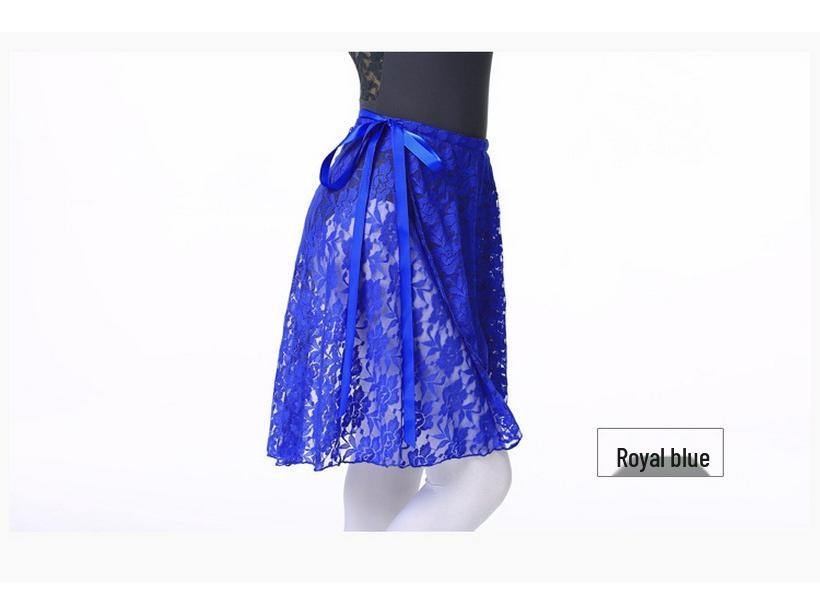 Ballet Chiffon Tulle Midi Skirt with Lace Panel and Tie-Up for Classical and Chinese Dance - Adult and Child Sizes