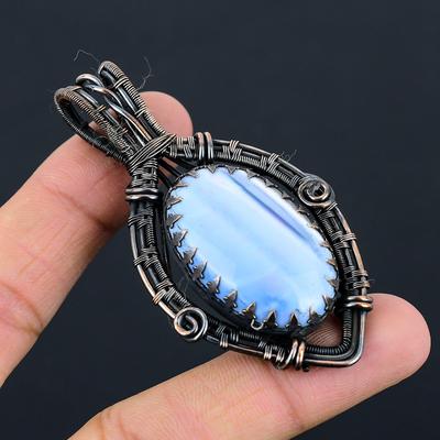 Owyhee Opal Gemstone Pure Copper Wire Wrapped Handmade Pendant Jewelry