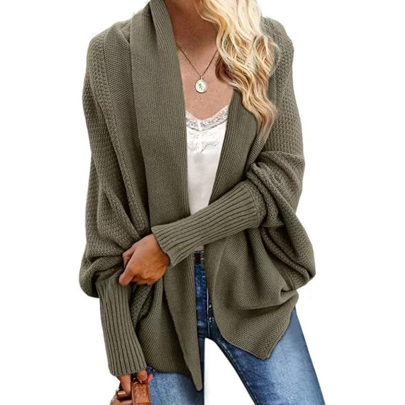 Women's Knitted Shawl Sweater Bat Sleeve Large Size Knitted Cardigan Sweater Coat