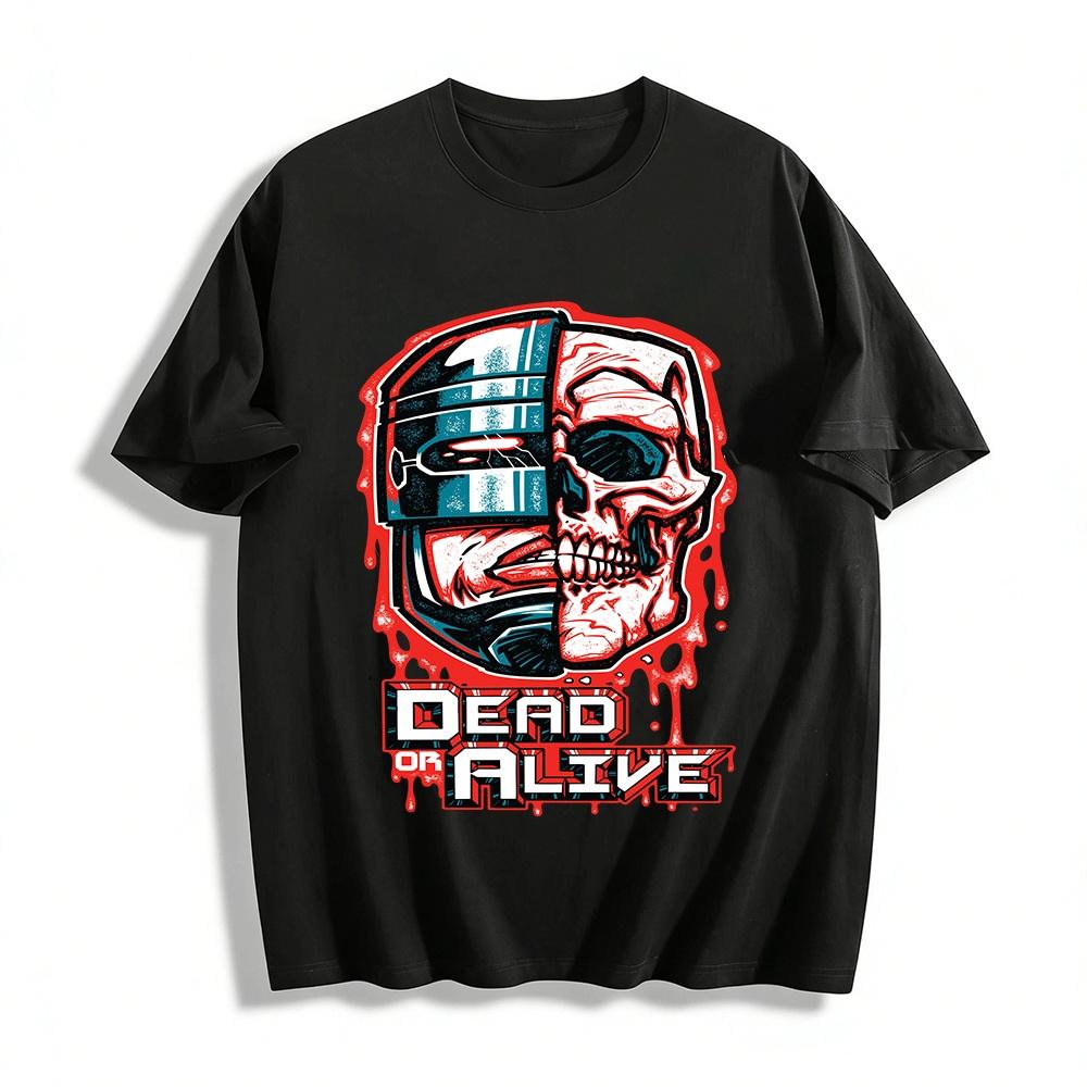

Retro Robocop Skull Print T-Shirt Street Trend Loose Short Sleeve Top Pure cotton T-shirt XXS