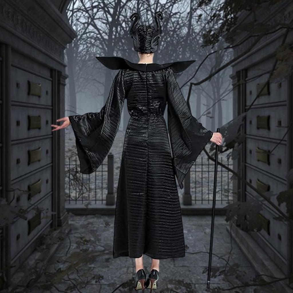 Matreeglam Halloween Cosplay Maleficent Black Witch Costume, 2-Piece Witch Costume Set for Adults, Shrine Maiden and Queen Costumes, Perfect for