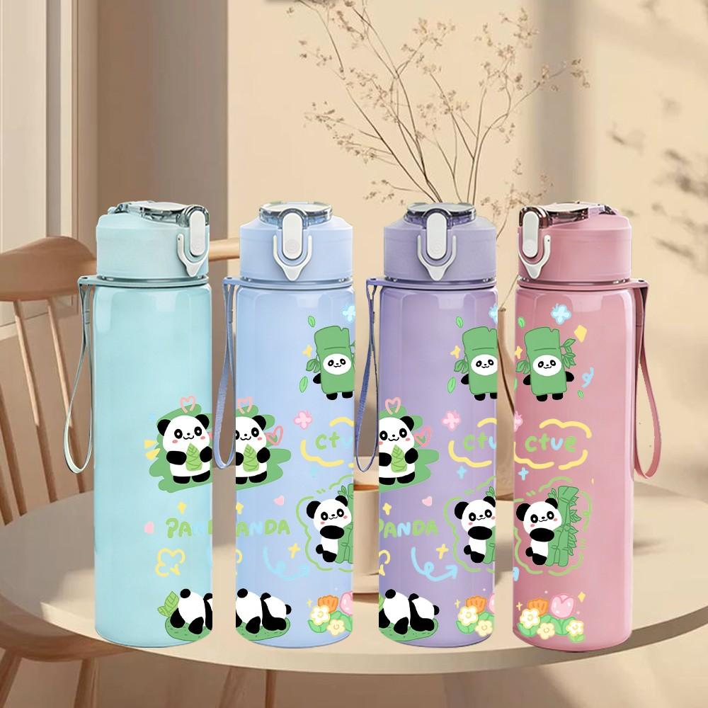 1PC Panda Bamboo Sprout Seamless Print 750ml Color Plastic Sports Water Bottle Leakproof Flip Straw Lid Suitable for Sports Office Home Use