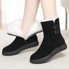 Winter Women's Snow Boots Minimalist Double Buckle Side Zipper Fleece Lined Warm Mid Calf Boots