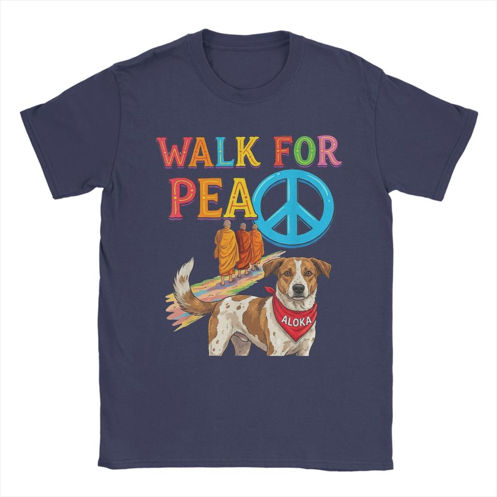 Walk for Peace Monks Aloka Dog Buddhism World Peace TShirt for Unisex Women Cotton T Shirts Short Sleeve Tees Party Clothes