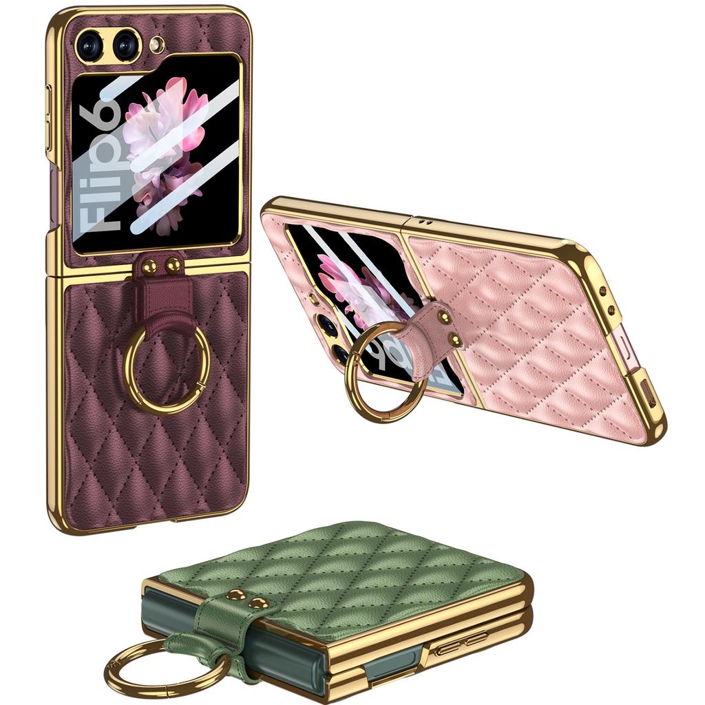 Samsung Zflip6 Small Fragrant Style Mobile Phone Case Creative Folding Shell Film Mobile Phone Electroplating Ring Bracket Protection Case