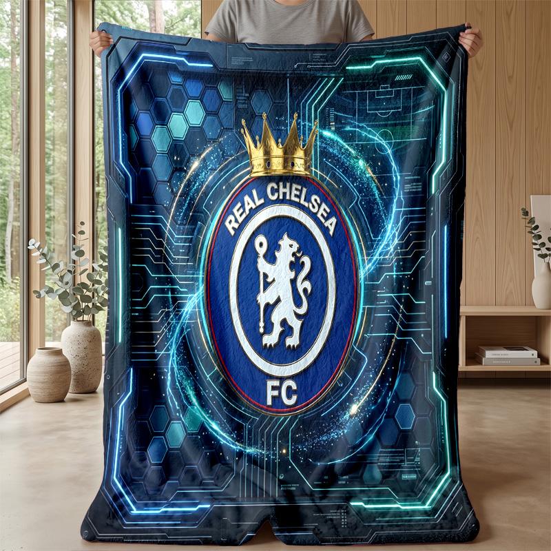 Chelsea FC Theme Blanket Soft Flannel Blanket Plush Throw Blanket Cozy Sofa Bed Blanket for Home Decor