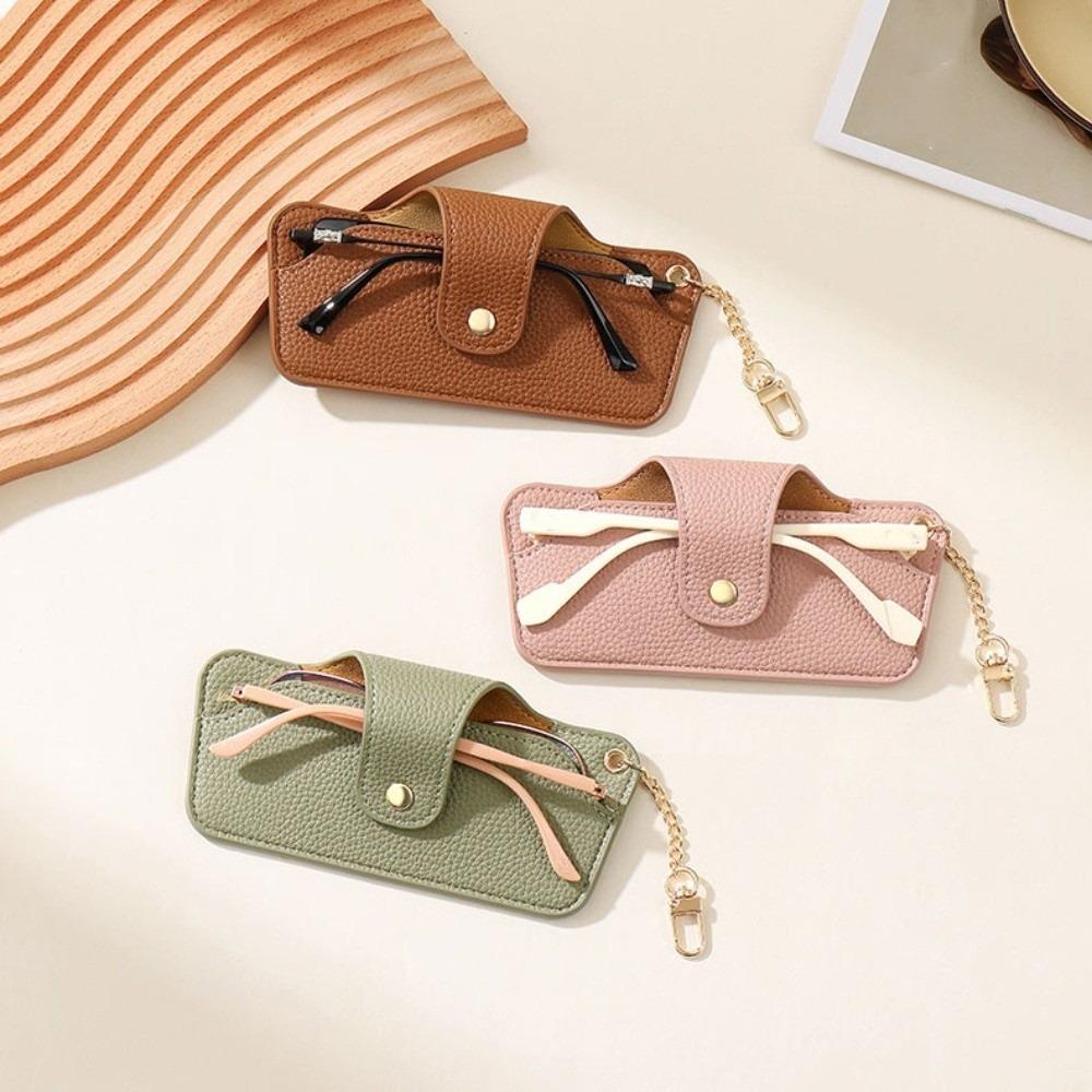 Solid Color Leather Glasses Case with Bag Pendant Reading Glasses Storage Bag Reading Glasses