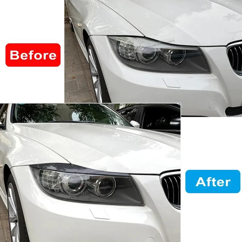 2Pcs Car Headlight Lamp Eyebrows Cover Trim Stickers For BMW 3-Series E90 E91 320I 330I 2005-2012 Glossy Black Car Eyelids Lids