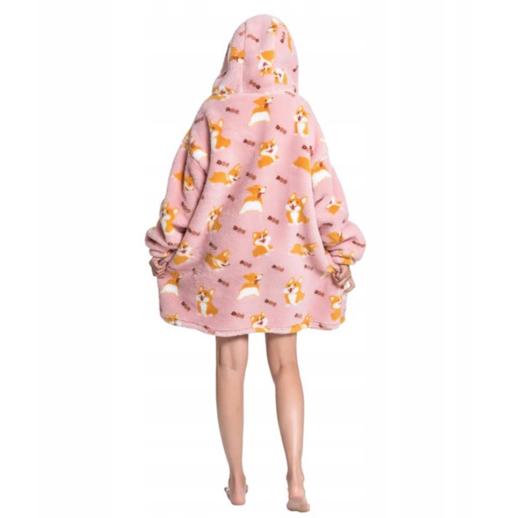 Kocobluza Corgi Piesek Oversize Ciepła Bluza Koc Z Kapturem Zimowa