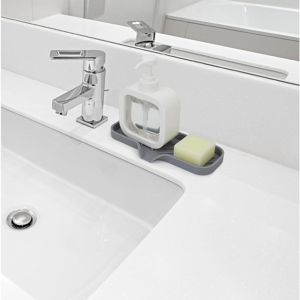 Silicone Bathroom Soap Dishes and Kitchen Sink Organizer, Sponge Holder, Dish Soap Tray, Idear for Dispenser, Scrubber,Bottle,Cup on Sink