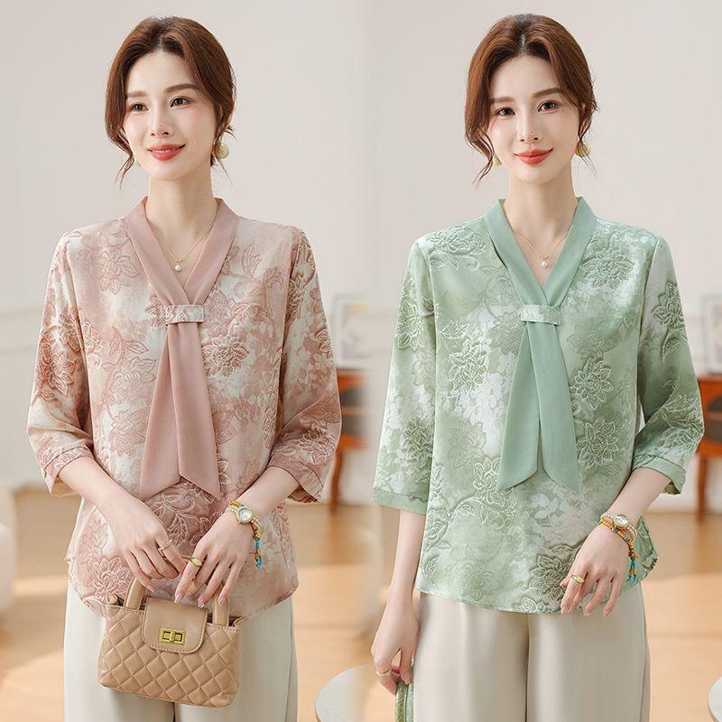 Summer Chiffon Shirt Fashionable and Thin Middle-aged and Elderly Women's Bottoming Shirt Elegant Shirt Top