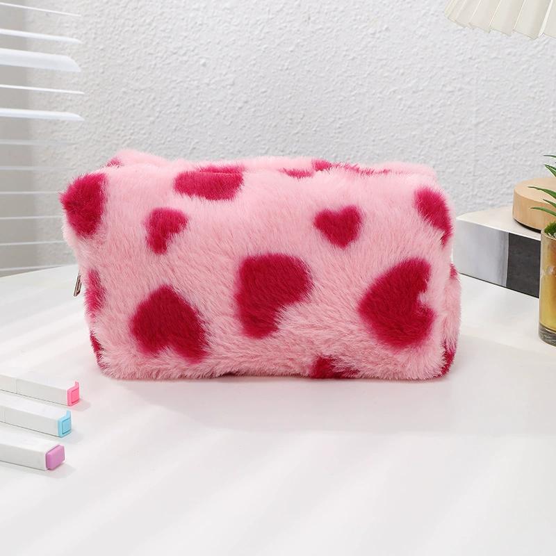 Solid Color Makeup Bags Women Soft Plush Cosmetic Make Up Brushes Storage Case Travel Toiletry Organizer Handbag Girls Gift