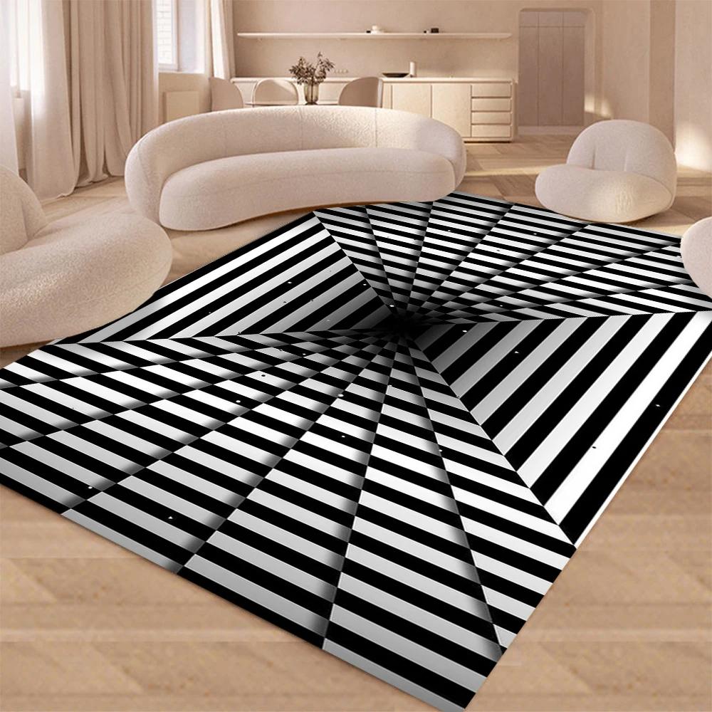

3D Vortex Illusion Area Rug for Bedroom Living Room Non-Slip Floor Mat Black White Geometric Optical Decor 80x120cm