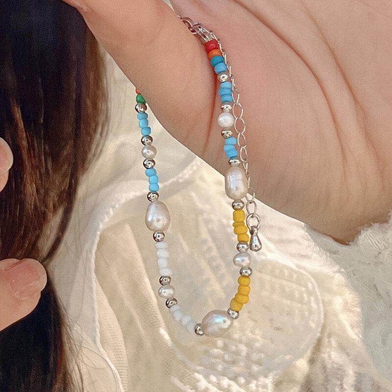 Broken Silver Faux Pearl Bracelet Fashion Charm Women INS Round Bead Bracelets Personality Girls Small Design Irregularly Cut Party Jewelry Gifts