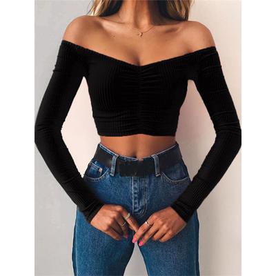Women T-shirts Sexy and Club Fashion Female T-shirt Long Sleeve Off Shoulder Solid Color Lady Tshirt Autumn Basic Tees
