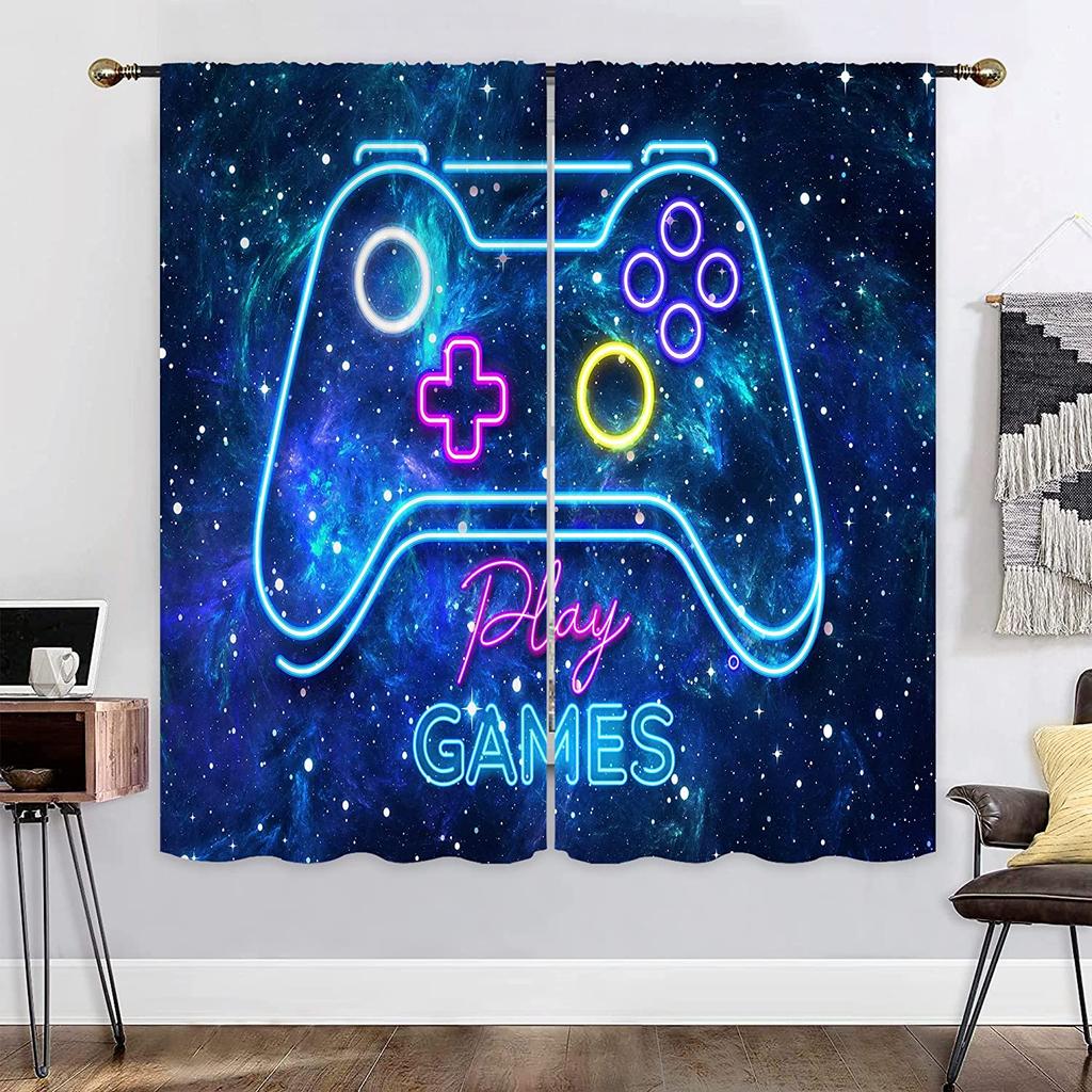 New Modern Style Game Controller 3D Digital Printed Thin Curtain for Boys Gaming Room Bedroom Window Curtain 2 Pieces Rod Pocket