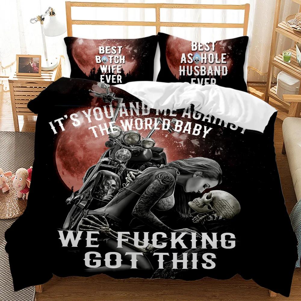 Skull Duvet Cover Set 3D Beauty Skull Gothic Pattern Couple for Lovers Bedding Set Double Queen King Size Polyester Qulit Cover