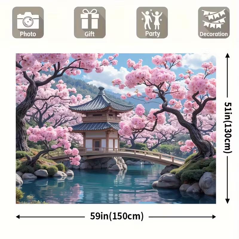 2D Japanese Cherry Blossom Backdrop for Photography