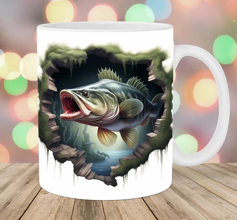 3D Father'S Day Gift Dad Ceramic Coffee Mug Father Goldfish Water Cup Fishing Fishing