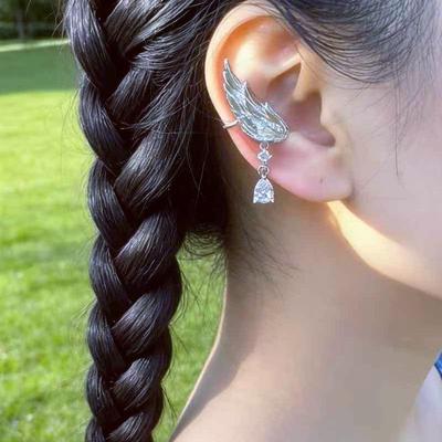 Elegant Elf Ear Tassel Ear Clip with Zircon and 3D Wing Design - No Piercing Needed