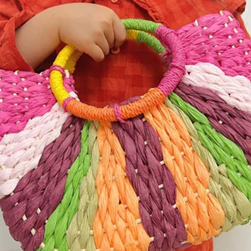 Yogodlns Straw Bag Women Hand-Woven Handbags Moon Shape Rattan Tote Bag Big Capacity Top-handle Bag