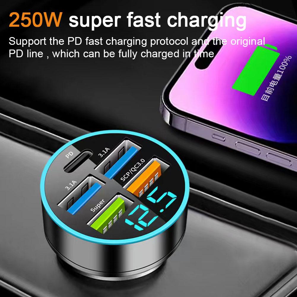 4USB PD 250W Car Charger Type C Fast Charging Auto Mobile Phone Adapter For iPhone Samsung Huawei Xiaomi QC 3.0