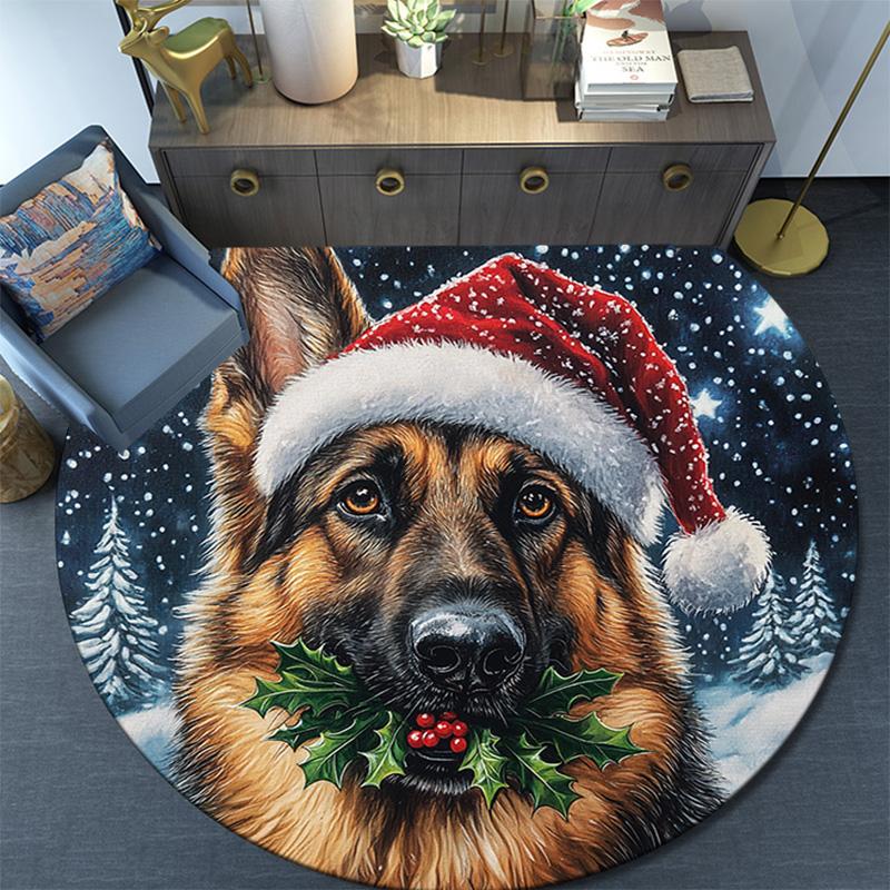 German Shepherd Round Area Rug,Carpet Rug for Living Room Bedroom Sofa Playroom Decor,Non-slip Floor Mat