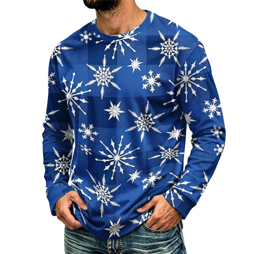 Men's Corduroy Long Sleeve Neck Shirt with Christmas Print Holiday Party Top