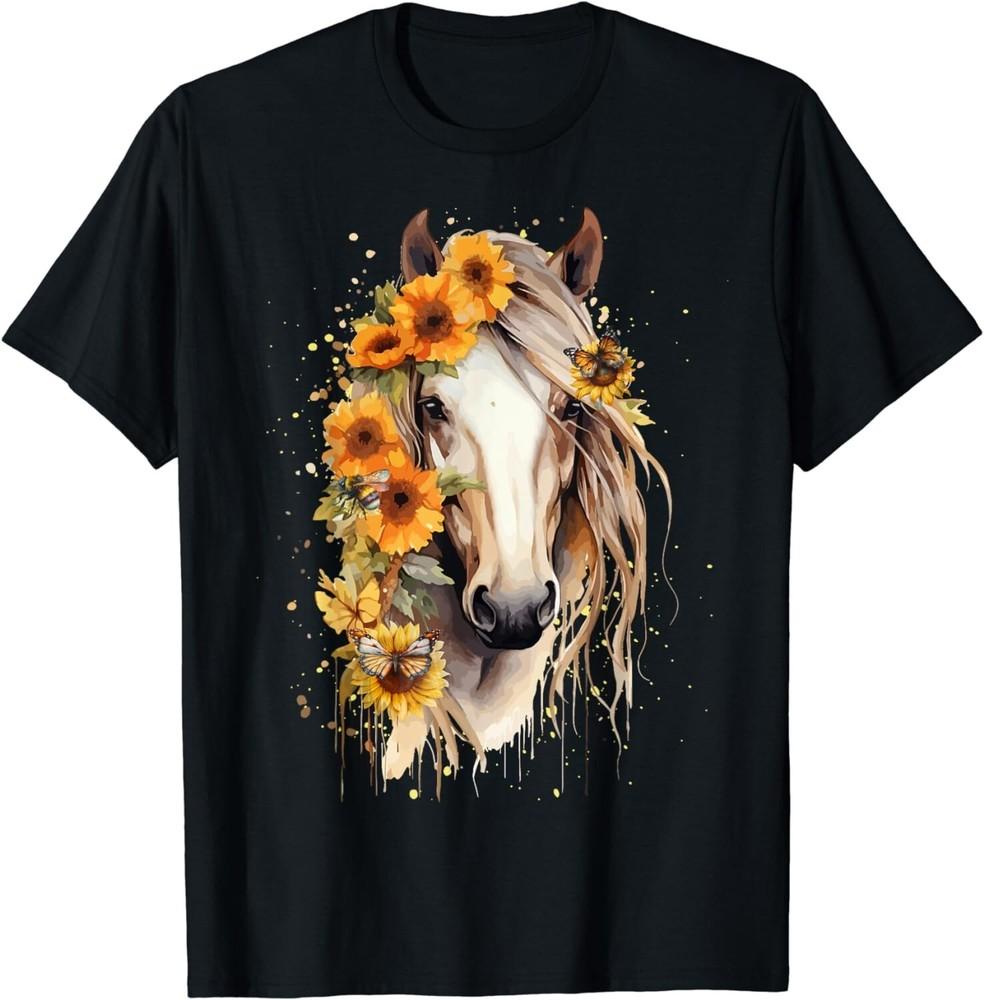 Sunflower Horse Portrait CowGirl Equestrian Horseback Riding Gift Unisex T-Shirt