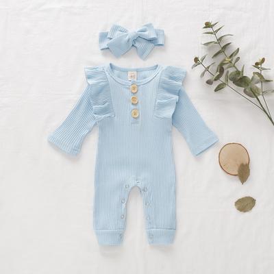 Spädbarn Flickor Enfärgad Baby Girl Stickad Romper Jumpsuit Footed Onesie