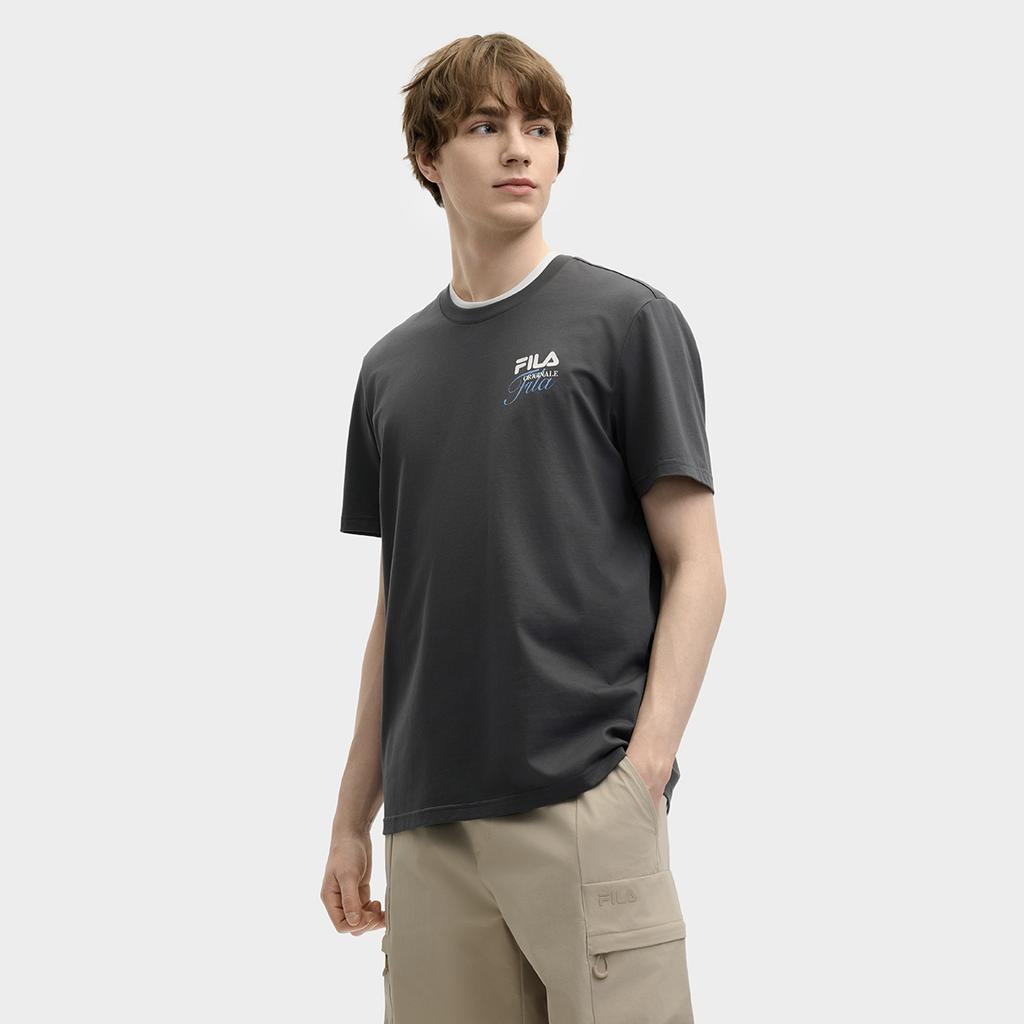 Fila Original Fashion Versatile Casual Simple Comfortable Knitted Short Sleeve T-Shirt Men Tops Deep-Charcoal-Gray F11M529108F-CC