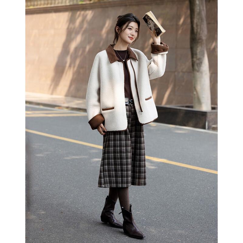 Demana Faux Shearling & Corduroy Colorblock Lapel Coat