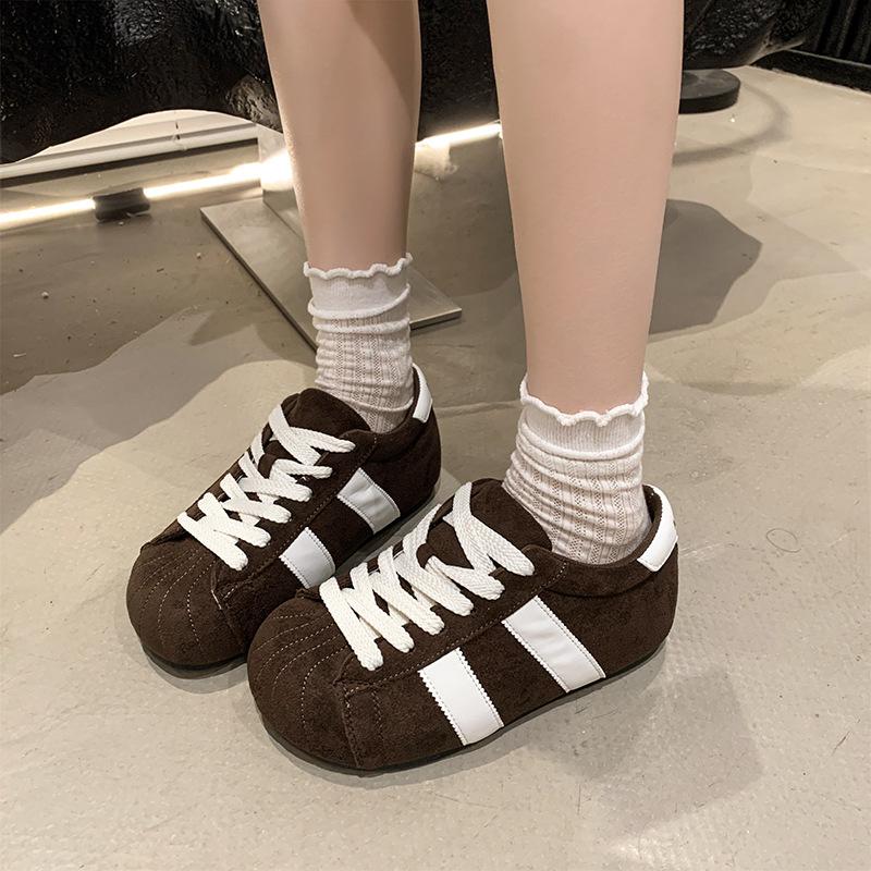 European matte soft leather big head lace-up bread shoes casual board shoes thin German training shoes flat shoes sports shoes women's shoes