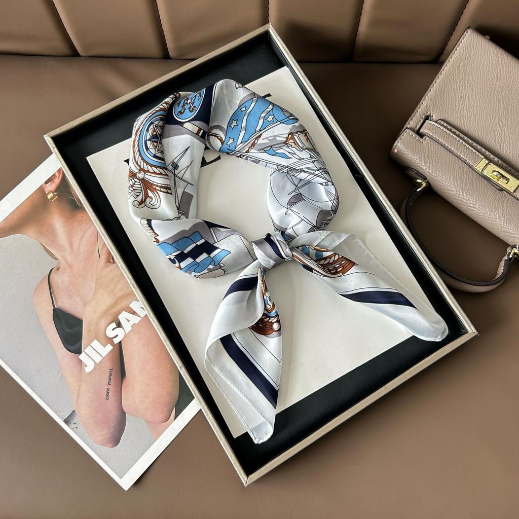 Hedvábný šátek pro ženy, módní všestranný, vysoký smysl, 70 čtverečních stop, ochrana krku, šátek, retro šátek, taška