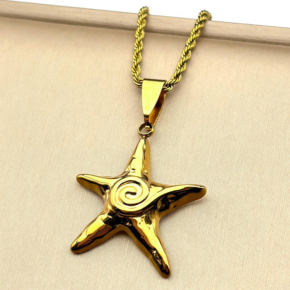 

Stainless Steel Spiral Starfish Gold Color Big Pendant Necklace for Women Men Smooth Surface Fashion Sea Chain Jewelry Gift