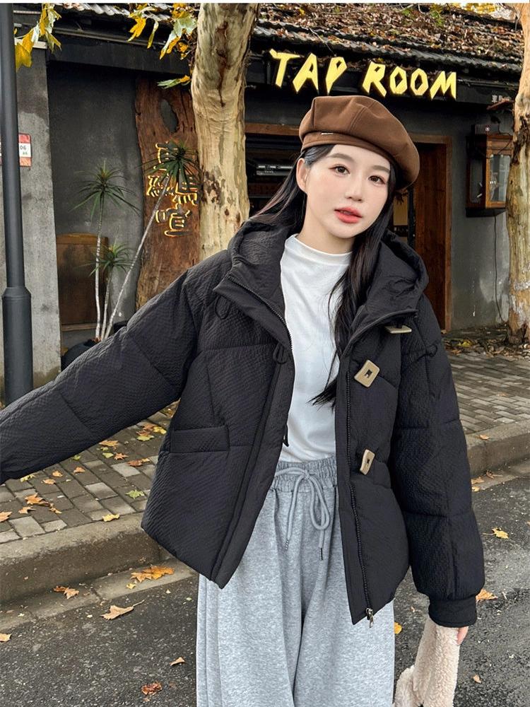 Damen Kurze Kapuzen-Winddichte Verdickte Warme Winterjacke mit Raglanärmeln