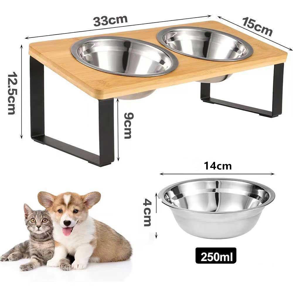 

Pet Bowl Cat Bowl Small Dog Bowl, Bamboo and Wood Material Plus Stainless Steel Bowl Pet Feeder