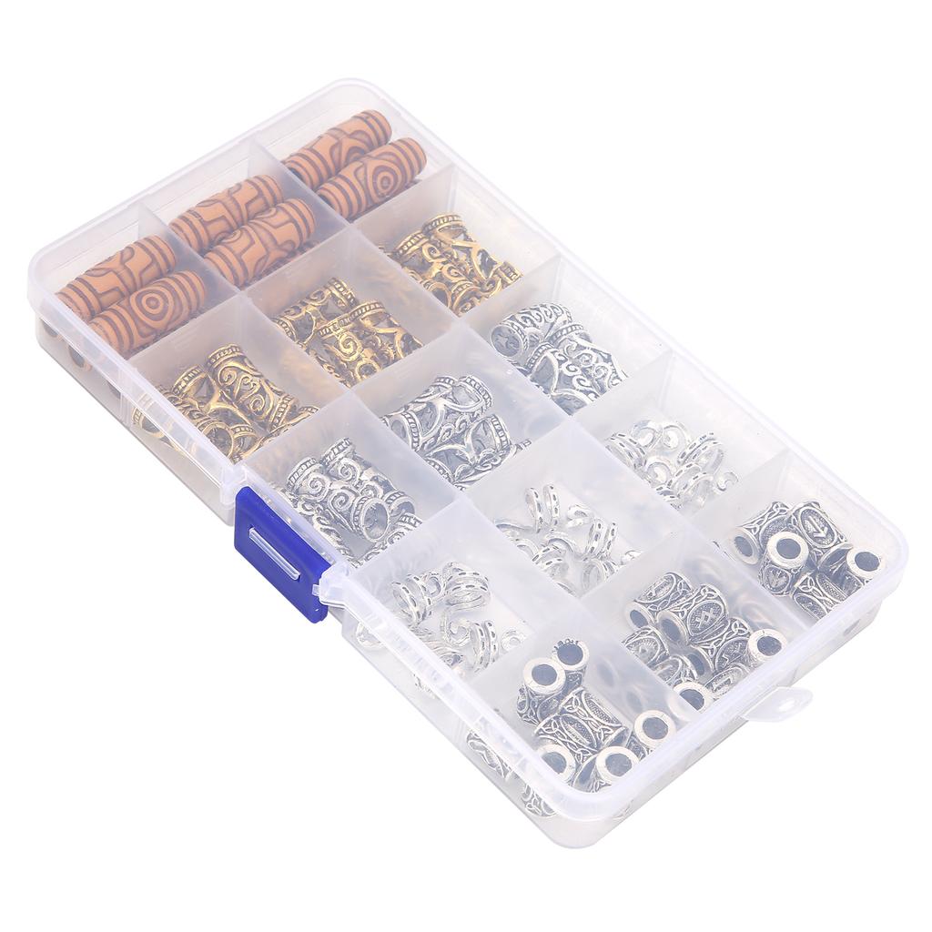 75 ks starožitných stříbrných zlatých korálků do vousů, dredů, zaplétacích korálků do vlasů, příslušenství