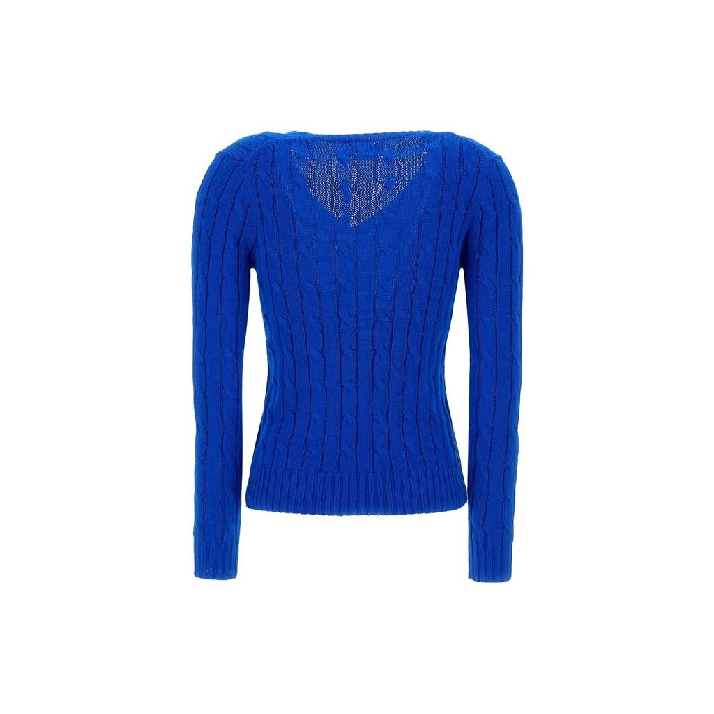 Polo Ralph Lauren Solid Color Cable Knit V-Neck Sweater Women sweater Royal-Blue 211891641-006