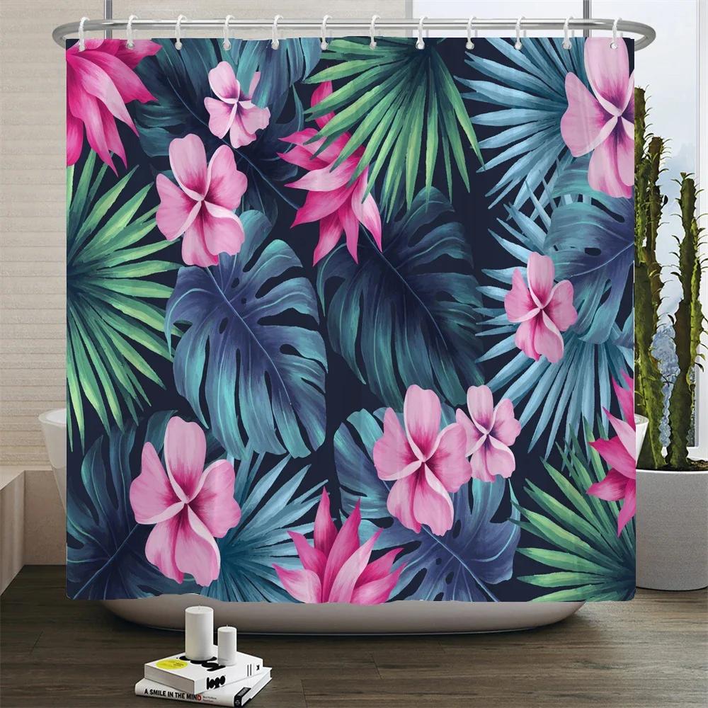 Tropical Green Plant Shower Curtain Polyester Fabric Waterproof Bath Curtain Home Decor Palm Leaves Cactus Bathroom Curtains