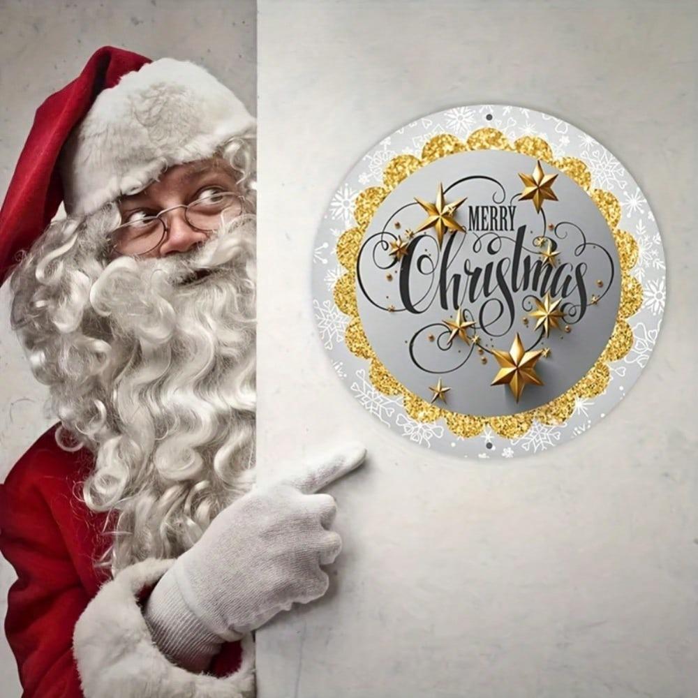 Christmas Snowflake Wreath Metal Wall Art Round Aluminum Sign Holiday Home Decor